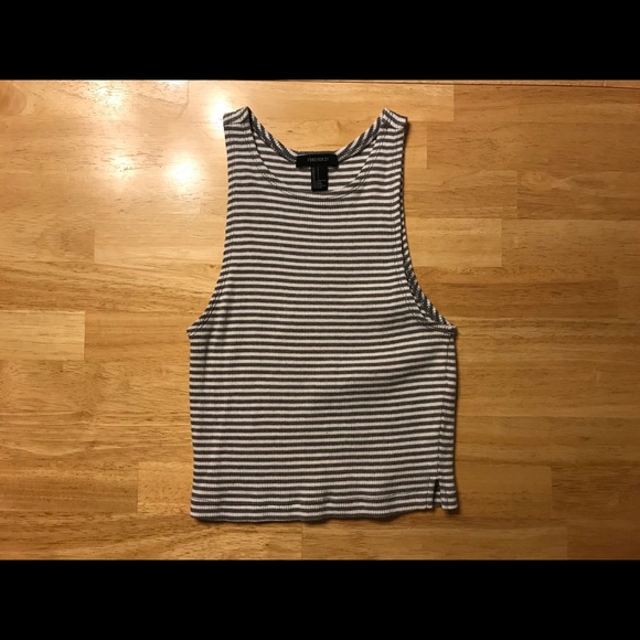 Forever 21 Tops - White & gray striped crop top